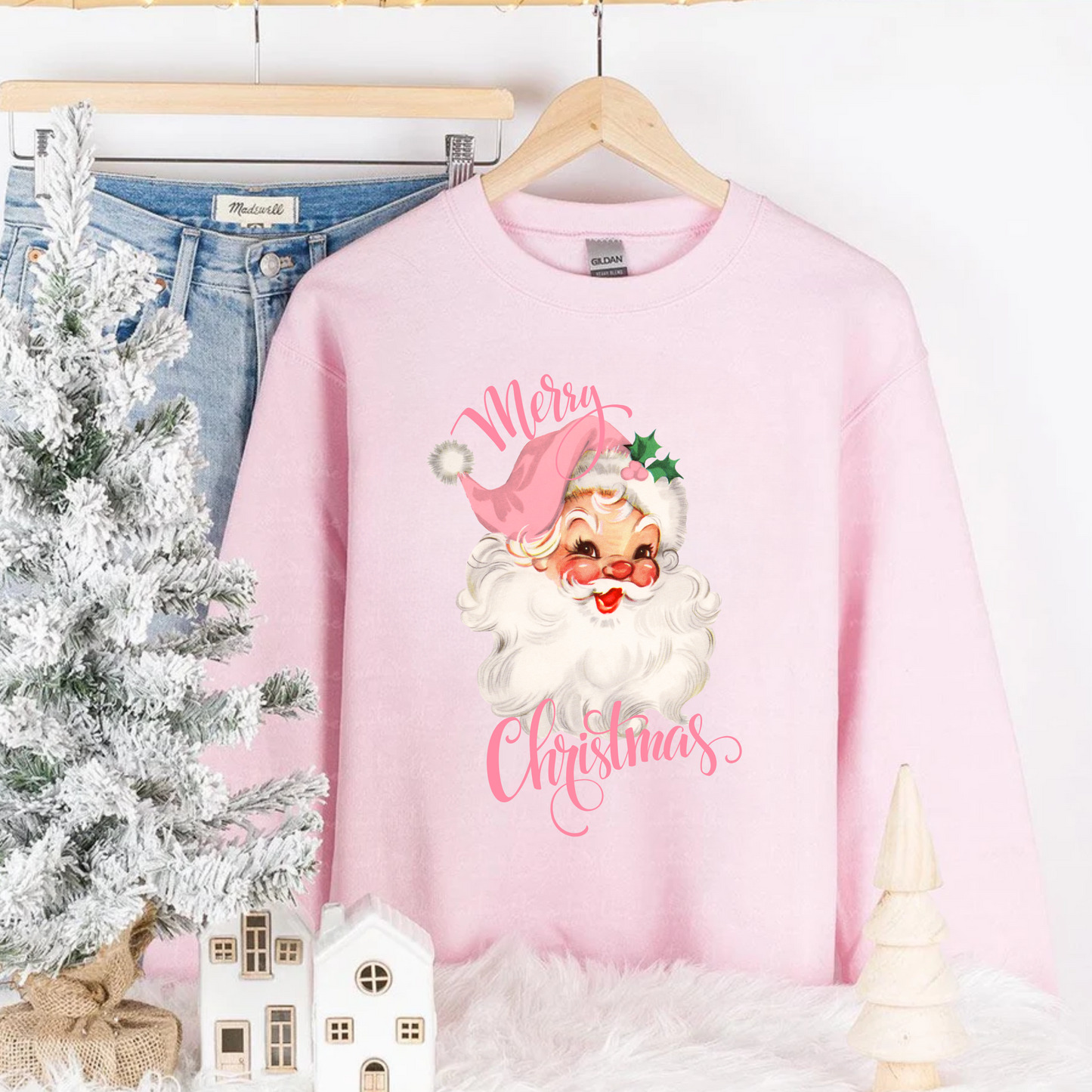 Merry Christmas Baby Pink Crewneck