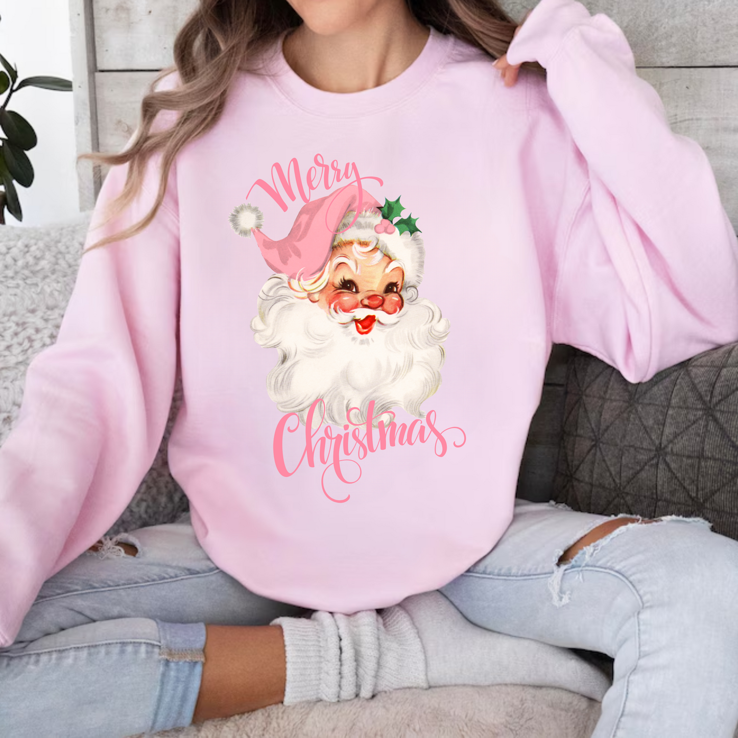 Merry Christmas Baby Pink Crewneck