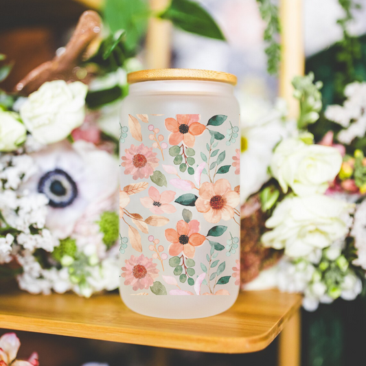 Spring Flowers Glass Can