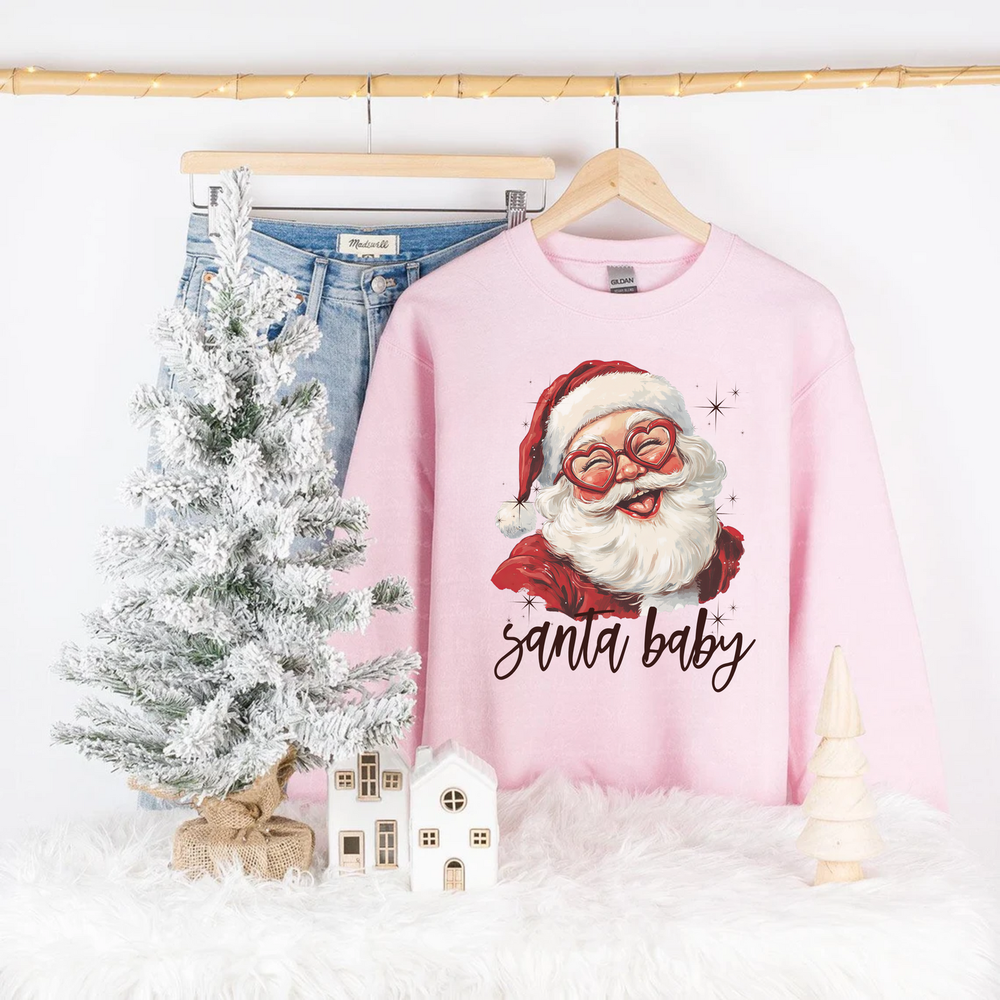 Santa Baby Retro Pink Christmas Crewneck