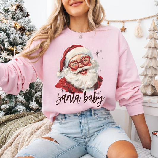 Santa Baby Retro Pink Christmas Crewneck