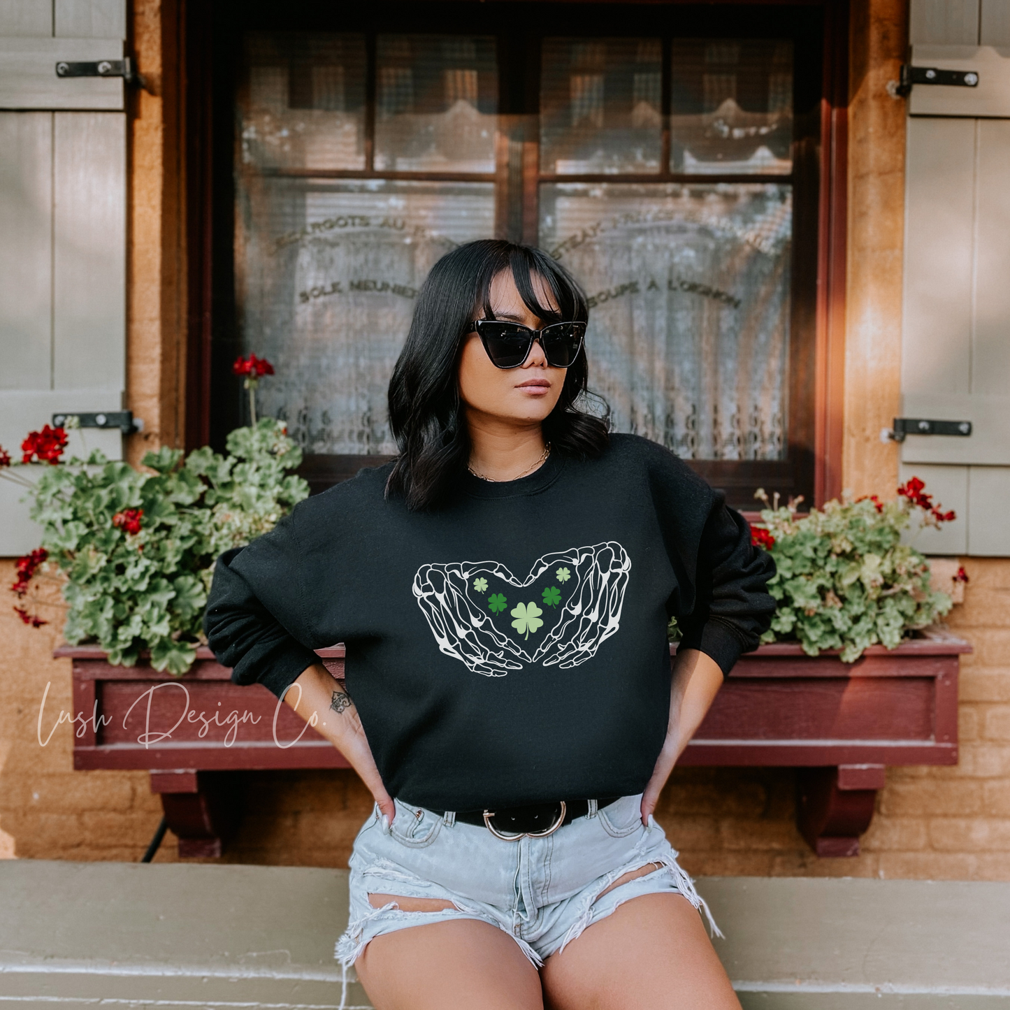 St. Patty's Day Four Leaf Clover Skeleton Crewneck